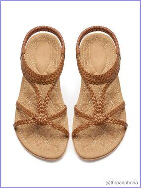 Womens Faux Leather Flat Sandals Comfortable Slip On Walking Shoes